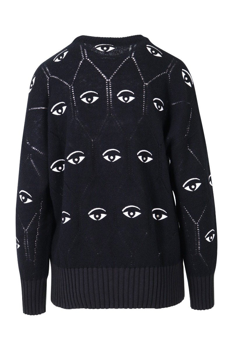 Multi Eye Sweater Women Fashion Kenzo Paris Wool-Blend Long-Sleeve Pattern Casual Comfort