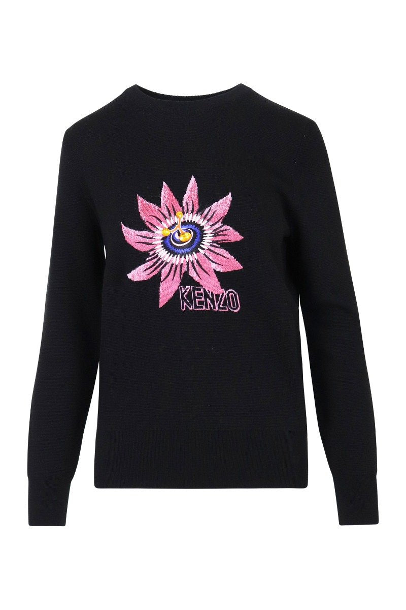 Passion Flower Sweater Women Fashion Kenzo Paris Wool-Blend Long Sleeve Casual Top