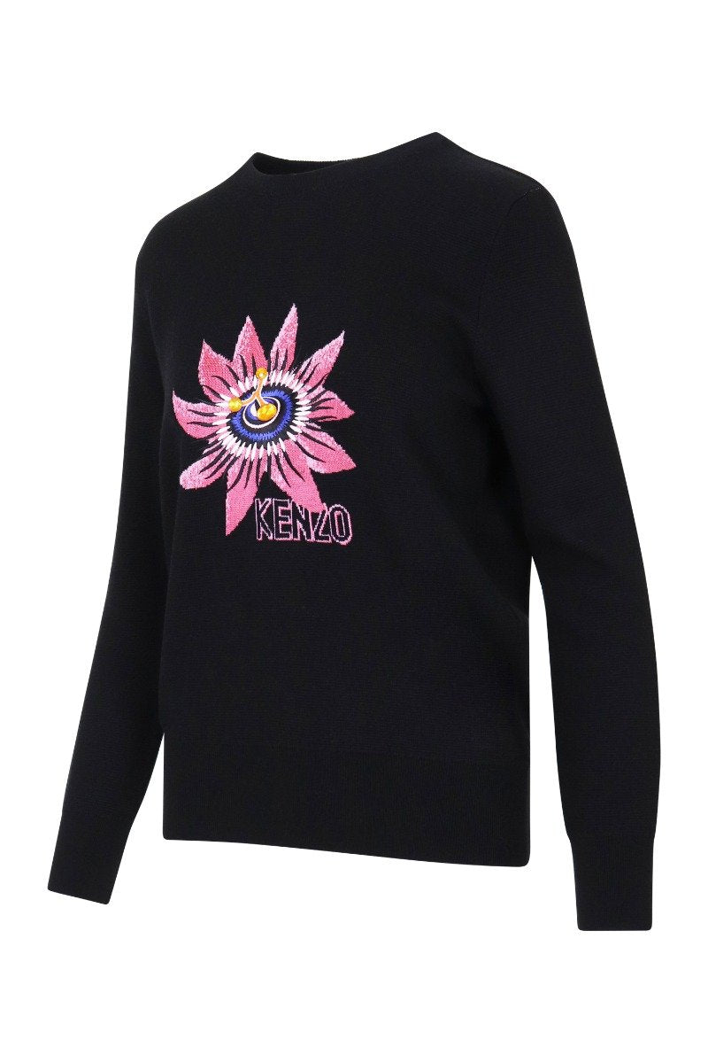 Passion Flower Sweater Women Fashion Kenzo Paris Wool-Blend Long Sleeve Casual Top