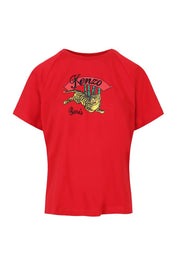 Bamboo Tiger T-Shirt Cotton Crew Neck Kenzo Paris Embroidery Logo Basic Casual