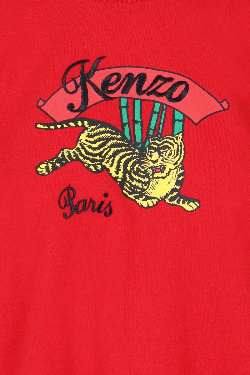 Bamboo Tiger T-Shirt Cotton Crew Neck Kenzo Paris Embroidery Logo Basic Casual