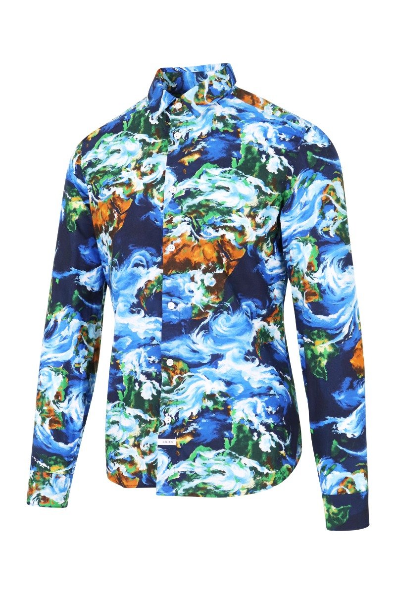 Kenzo World Shirt Men Fashion Kenzo Paris Cotton Long-Sleeve Slim-Fit Colorful Stylish