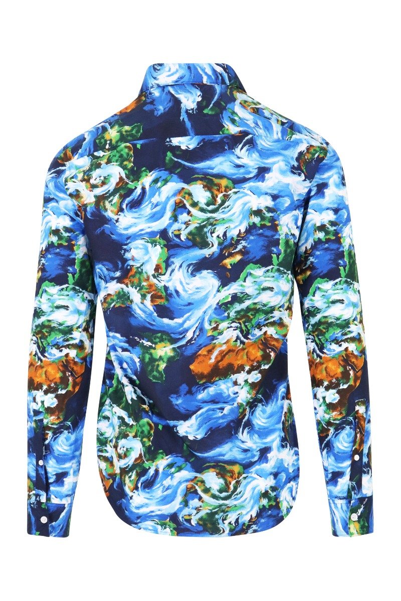 Kenzo World Shirt Men Fashion Kenzo Paris Cotton Long-Sleeve Slim-Fit Colorful Stylish