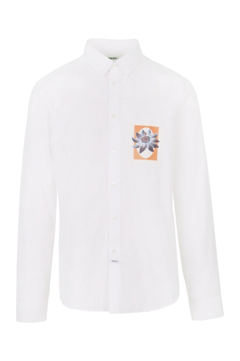 Passion Flower Shirt Men Fashion Kenzo Paris Cotton Long Sleeve Casual Top Pattern Slim Fit