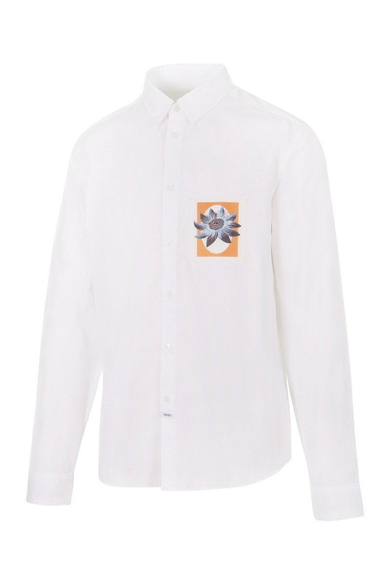 Passion Flower Shirt Men Fashion Kenzo Paris Cotton Long Sleeve Casual Top Pattern Slim Fit