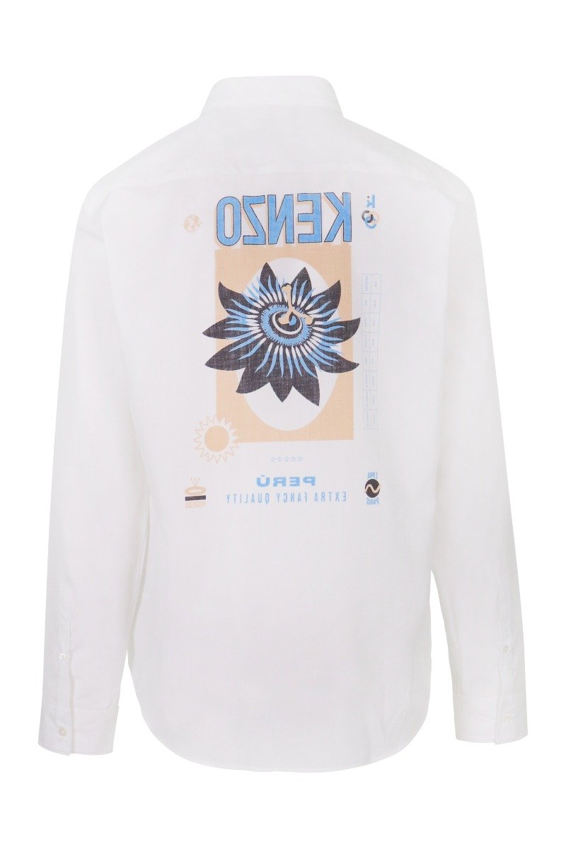 Passion Flower Shirt Men Fashion Kenzo Paris Cotton Long Sleeve Casual Top Pattern Slim Fit