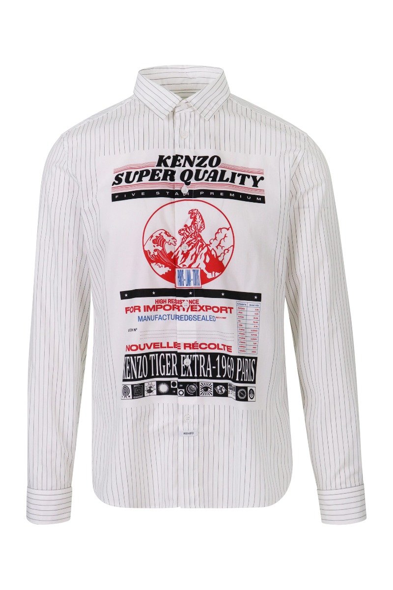 Rice Bags Printed Shirt Men Fashion Kenzo Paris Cotton Long Sleeve Casual Top
