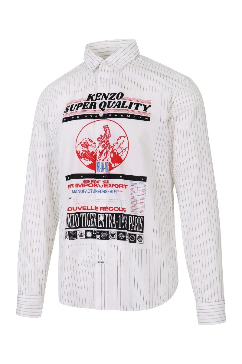 Rice Bags Printed Shirt Men Fashion Kenzo Paris Cotton Long Sleeve Casual Top