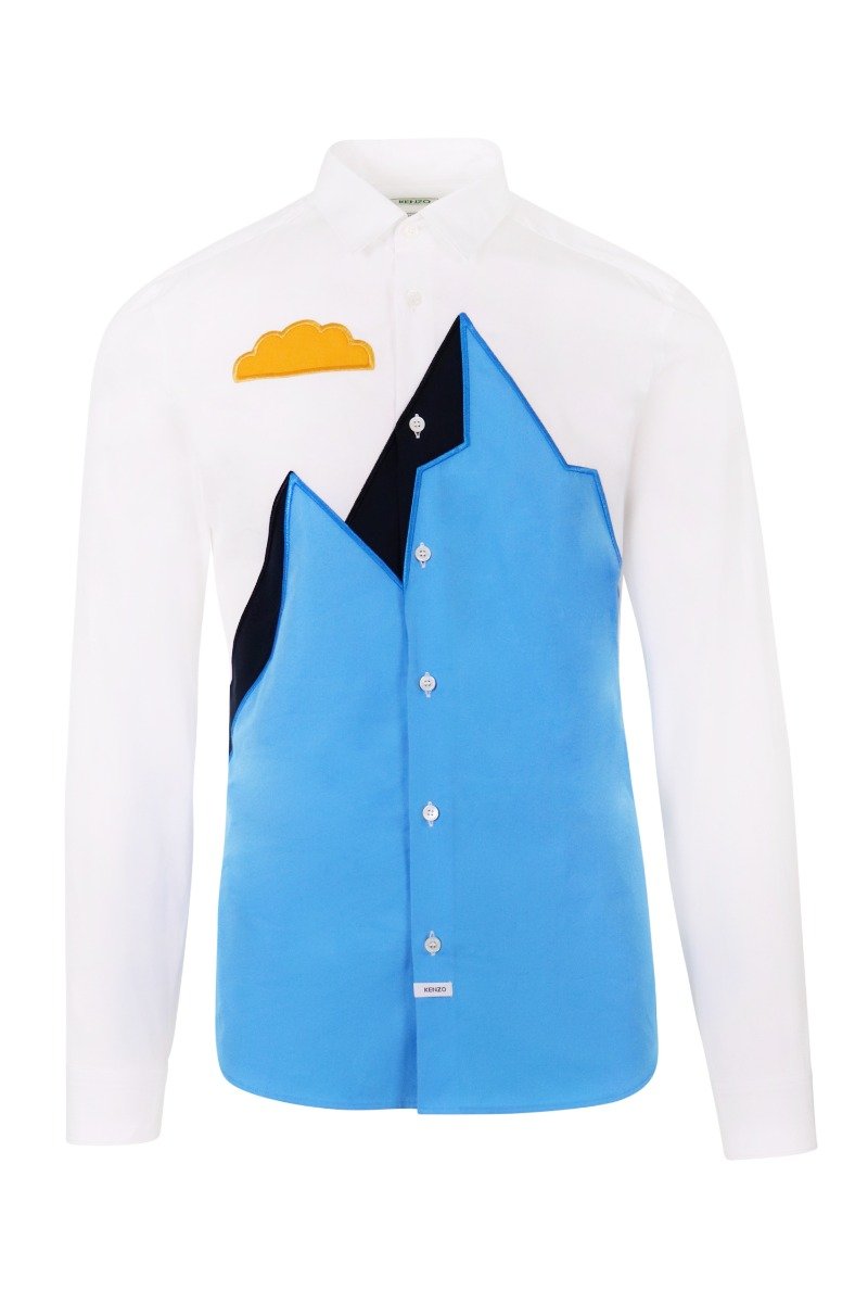 Mountain Shirt Men Fashion Kenzo Paris Cotton Long-Sleeve Slim-Fit Designer Casual