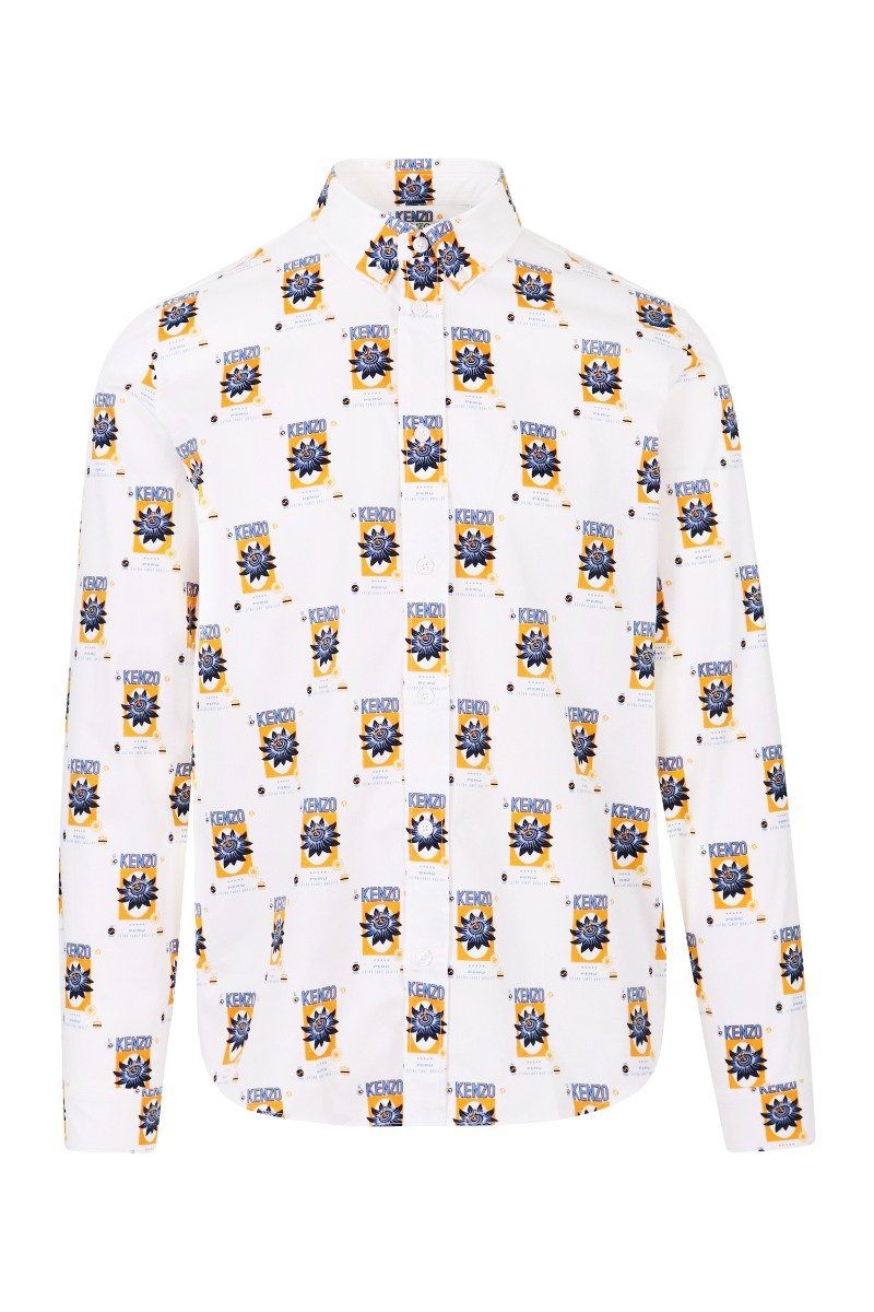Passion Flower Shirt Men Fashion Kenzo Paris Cotton Long Sleeve Casual Top Pattern