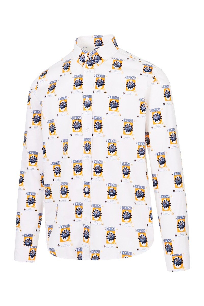 Passion Flower Shirt Men Fashion Kenzo Paris Cotton Long Sleeve Casual Top Pattern