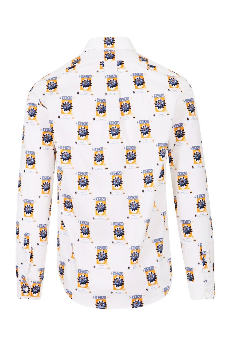 Passion Flower Shirt Men Fashion Kenzo Paris Cotton Long Sleeve Casual Top Pattern