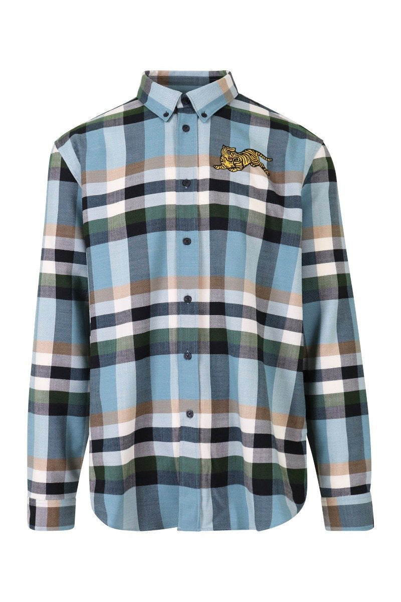 Jumping Tiger Kenzo Polyester Blend Flannel Long Sleeve Shirt 
