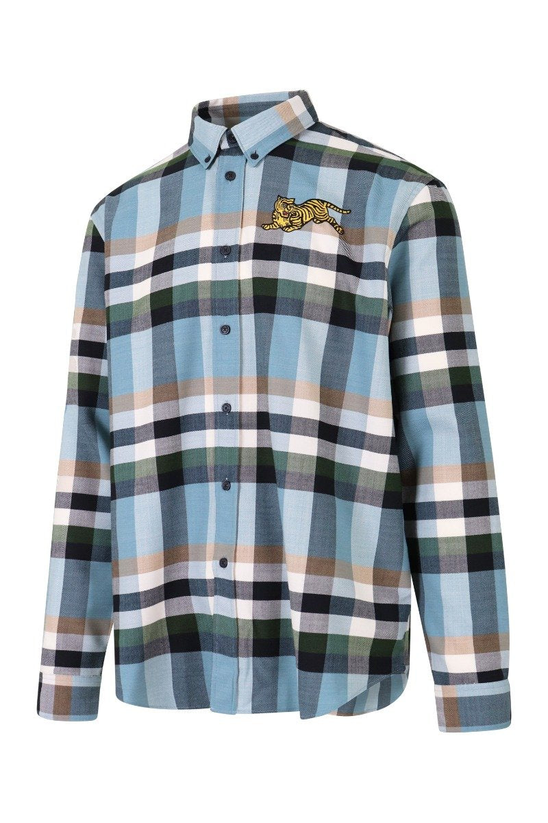 Jumping Tiger Kenzo Polyester Blend Flannel Long Sleeve Shirt 
