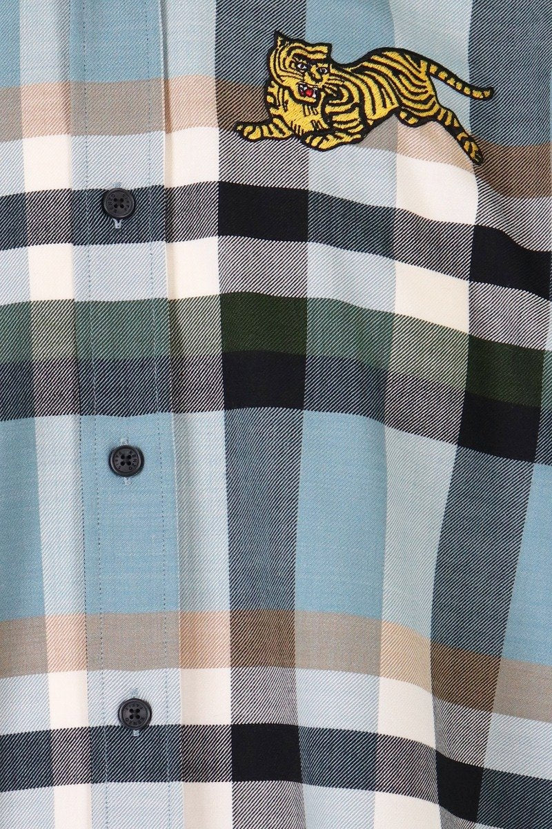 Jumping Tiger Kenzo Polyester Blend Flannel Long Sleeve Shirt 