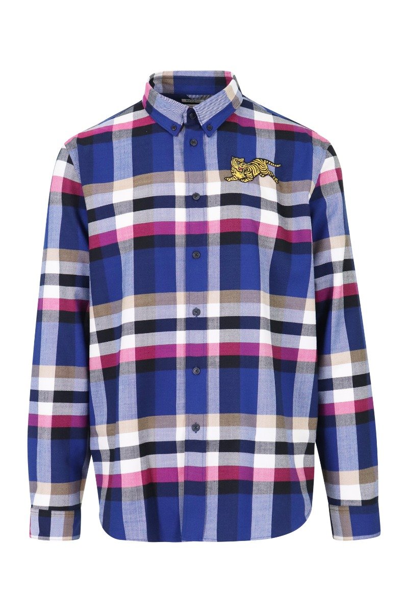 Jumping Tiger Checked Shirt Kenzo Embroidered Long Sleeve