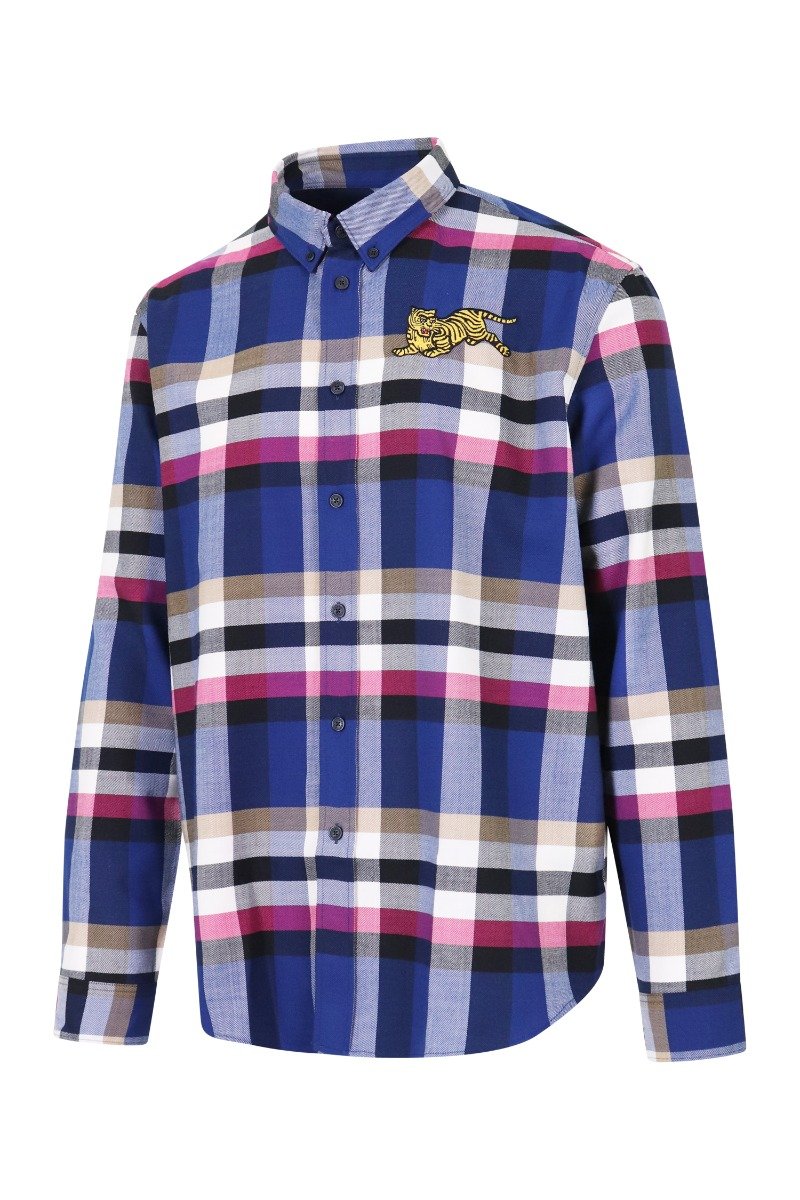 Jumping Tiger Checked Shirt Kenzo Embroidered Long Sleeve