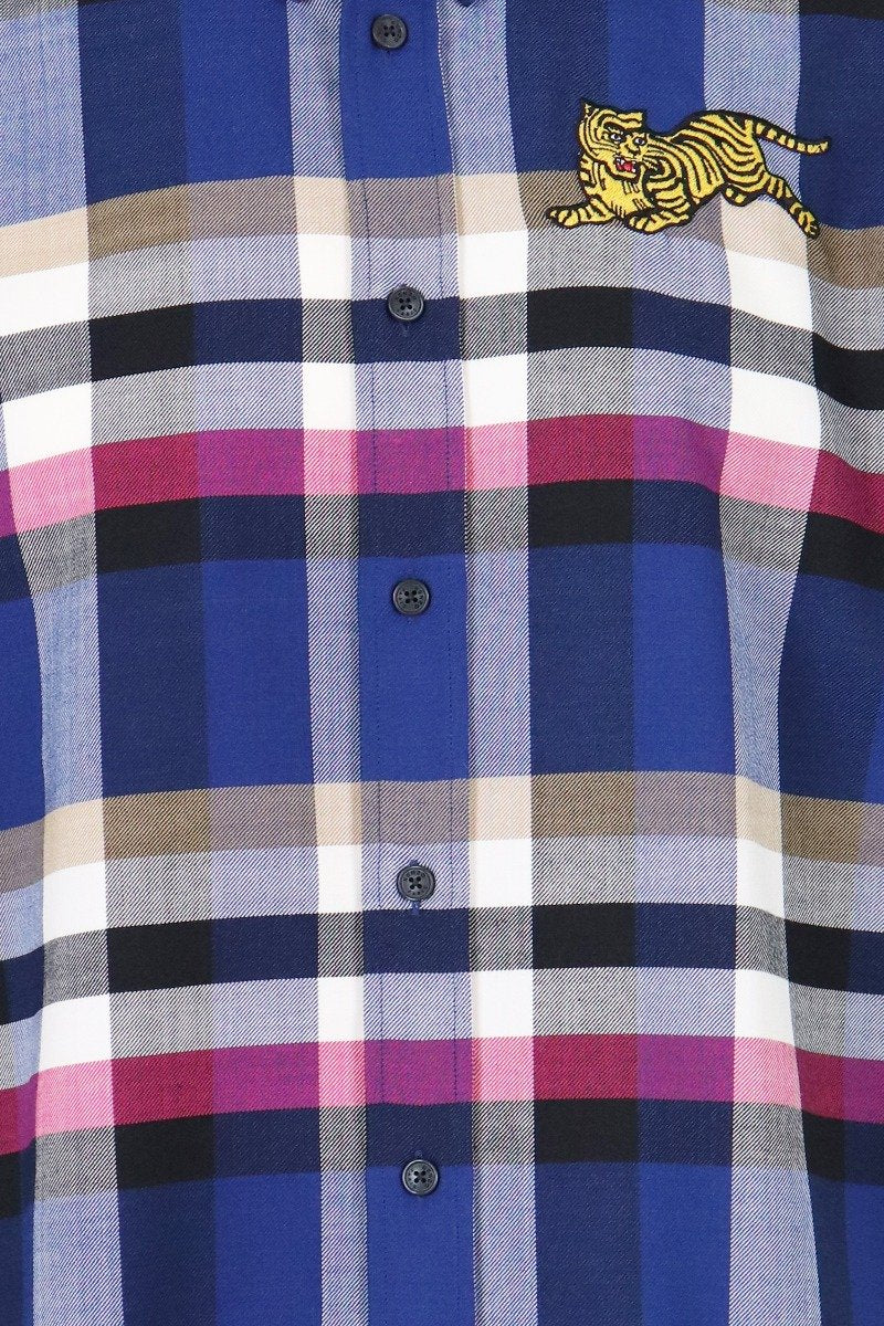 Jumping Tiger Checked Shirt Kenzo Embroidered Long Sleeve