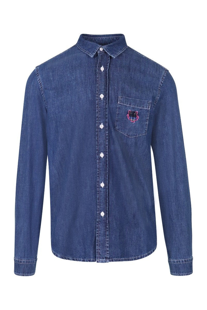 Tiger Denim Shirt Men Fashion Kenzo Paris Cotton Outwear Casual