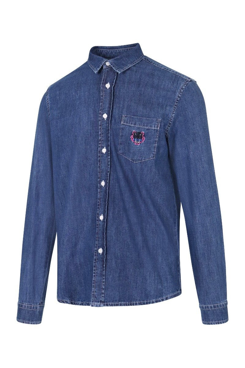 Tiger Denim Shirt Men Fashion Kenzo Paris Cotton Outwear Casual