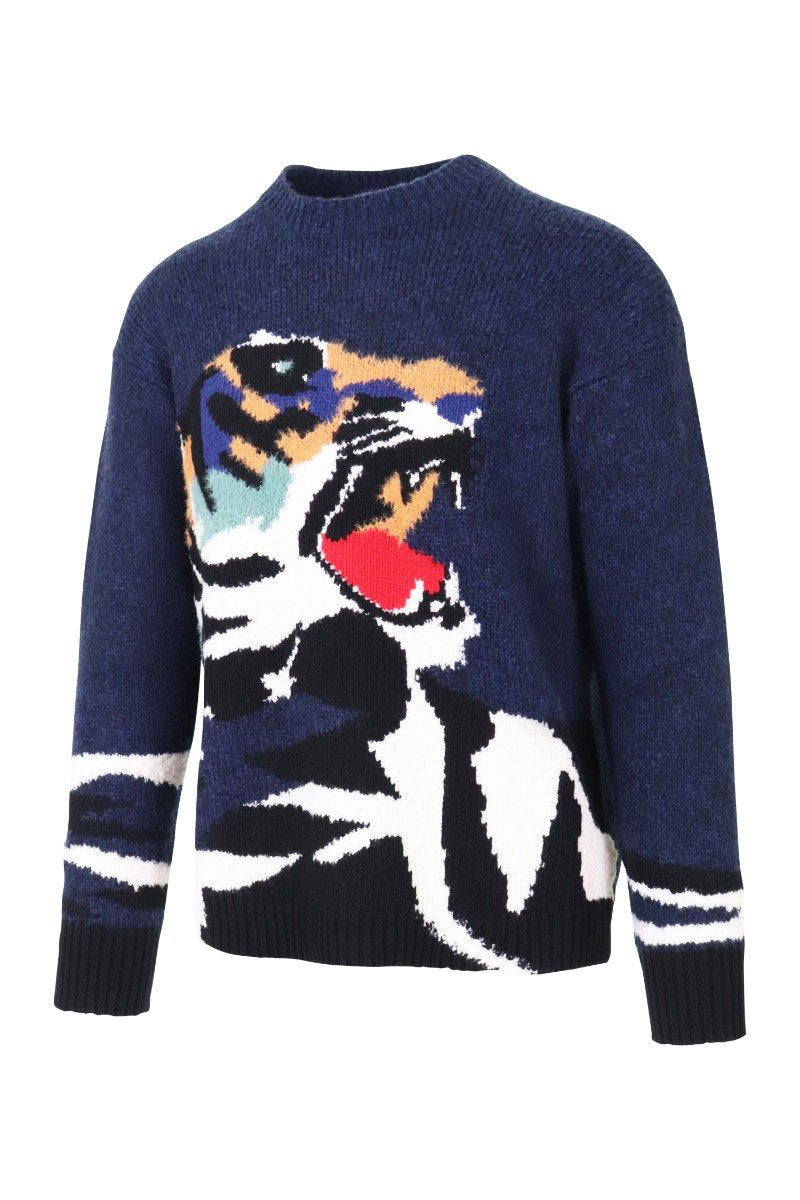 Tiger Head Sweater Men Fashion Kenzo Paris Polyamide Blend Long Sleeve Casual Stylish