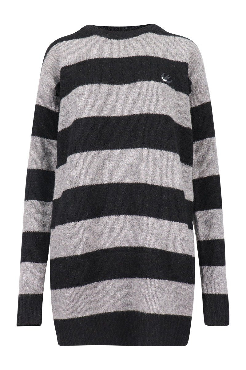 Swallow Knitted Dress Women Fashion MCQ Wool Long Sleeve Stripes Onepiece