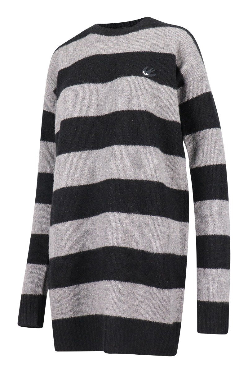 Swallow Knitted Dress Women Fashion MCQ Wool Long Sleeve Stripes Onepiece