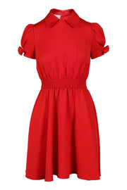 Mini Dress Women Fashion Valentino Viscose-Blend Short-Sleeve Sharp Smocked Casual Stylish