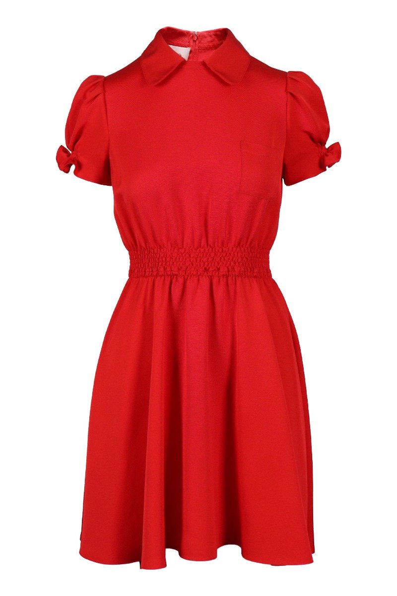 Mini Dress Women Fashion Valentino Viscose-Blend Short-Sleeve Sharp Smocked Casual Stylish