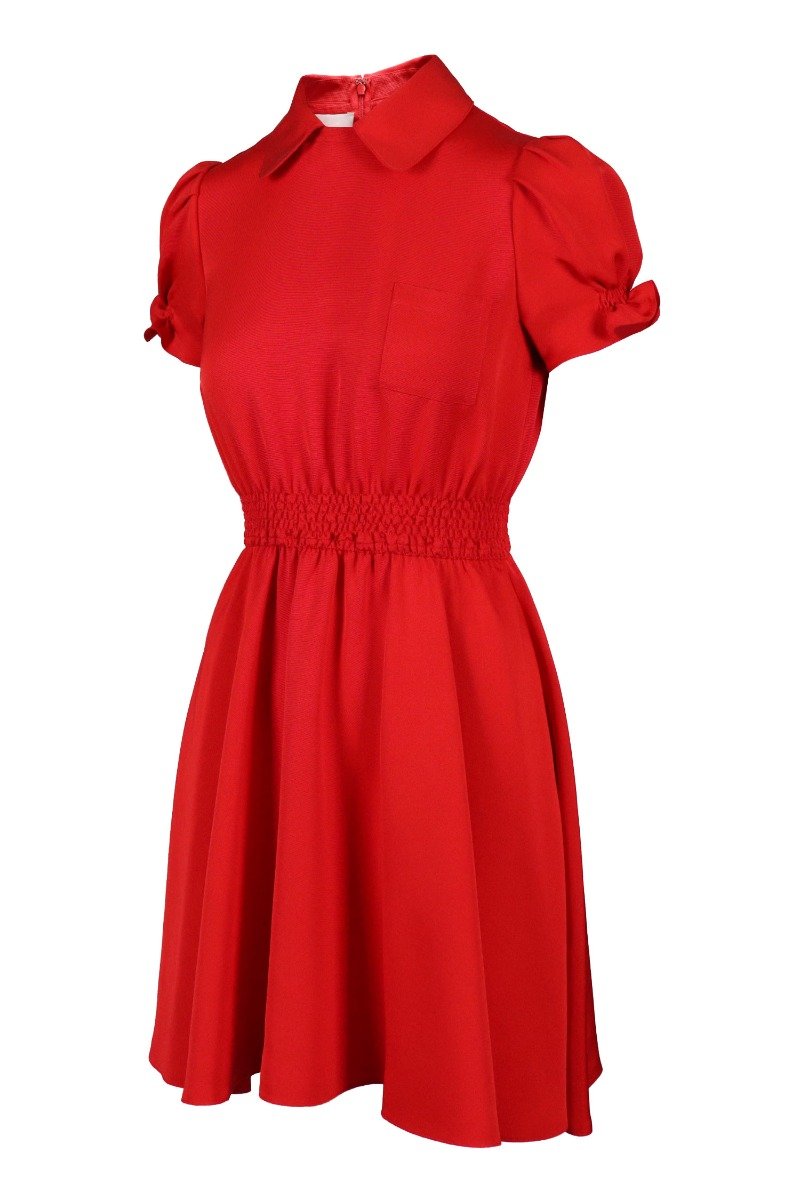 Mini Dress Women Fashion Valentino Viscose-Blend Short-Sleeve Sharp Smocked Casual Stylish