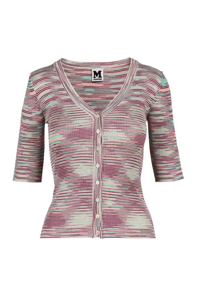 Mini Striped Cardigan Women Fashion M Missoni Cotton-Blend Short-Sleeve Pattern Casual Classic