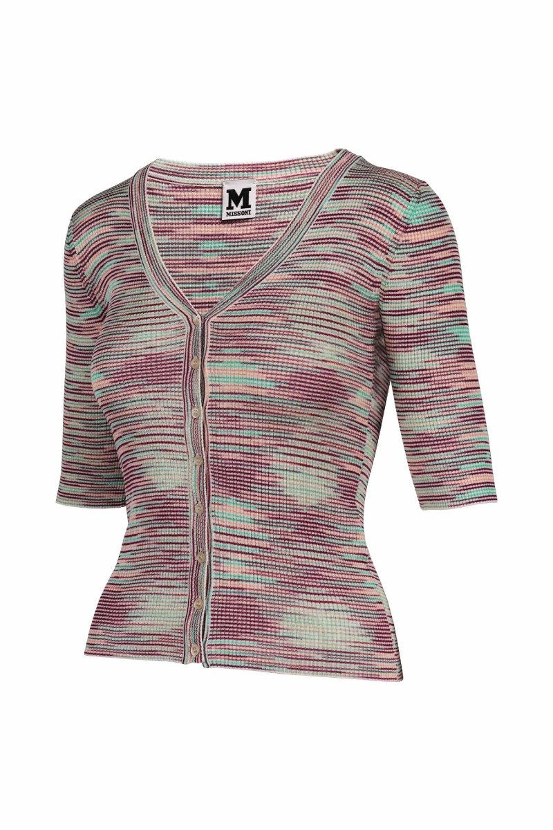 Mini Striped Cardigan Women Fashion M Missoni Cotton-Blend Short-Sleeve Pattern Casual Classic