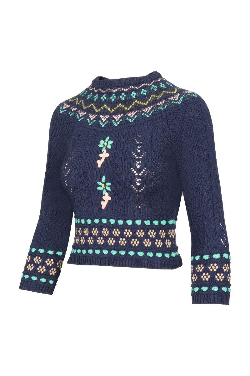 Sweet Embroidery Jumper Women Fashion M Missoni Cotton Blend Long Sleeve Design Chic