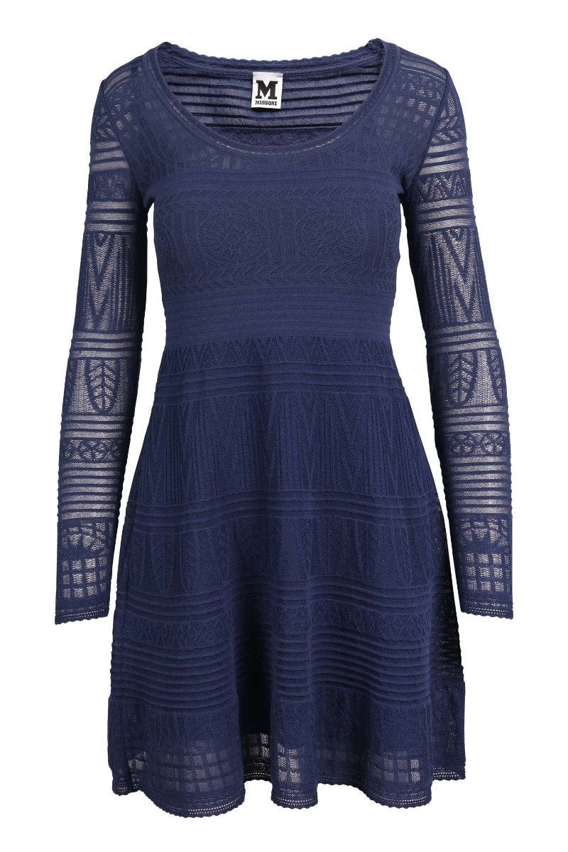 Patterned Knit Dress Women Fashion M Missoni Cotton Blend Long Sleeve Flared 