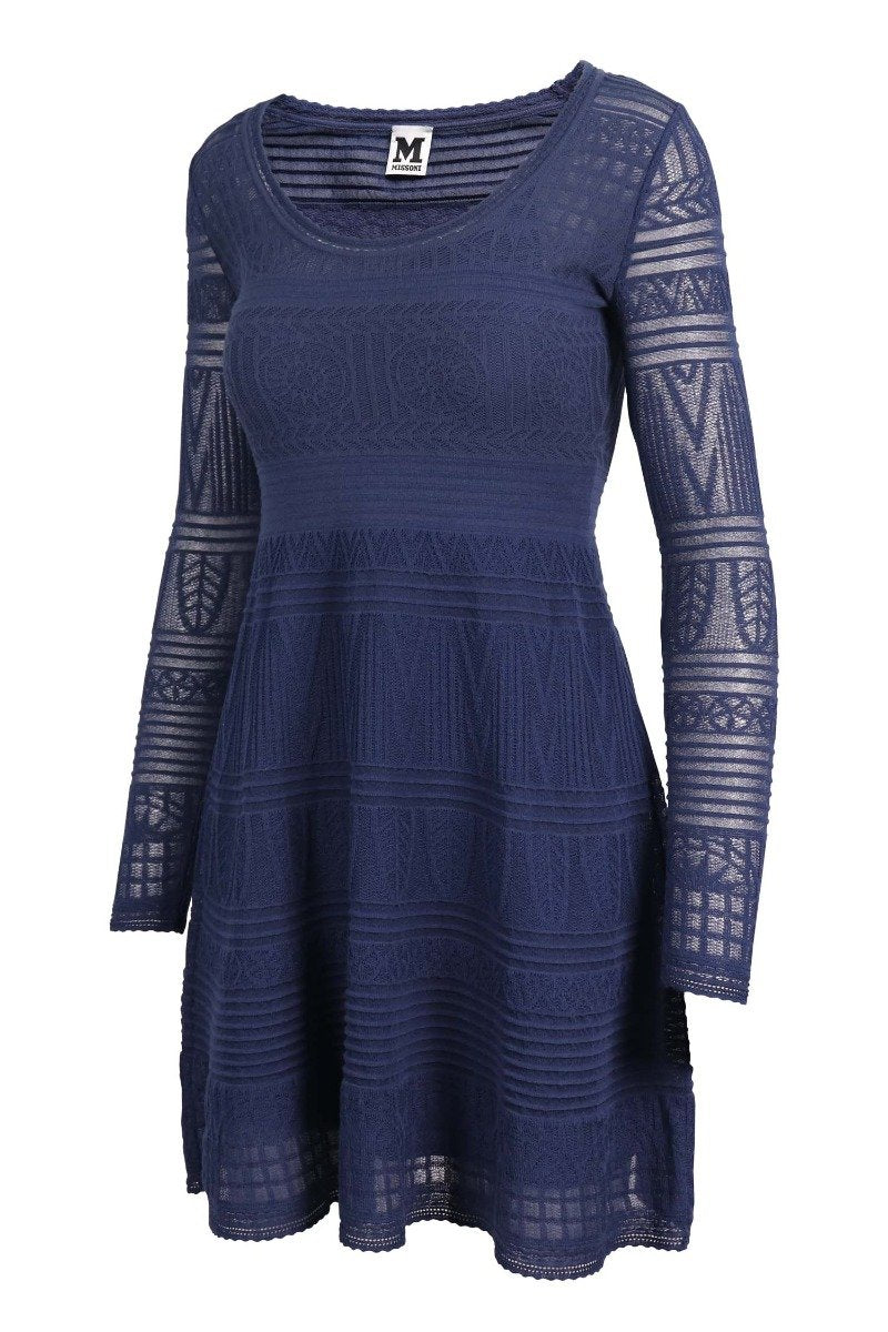 Patterned Knit Dress Women Fashion M Missoni Cotton Blend Long Sleeve Flared 