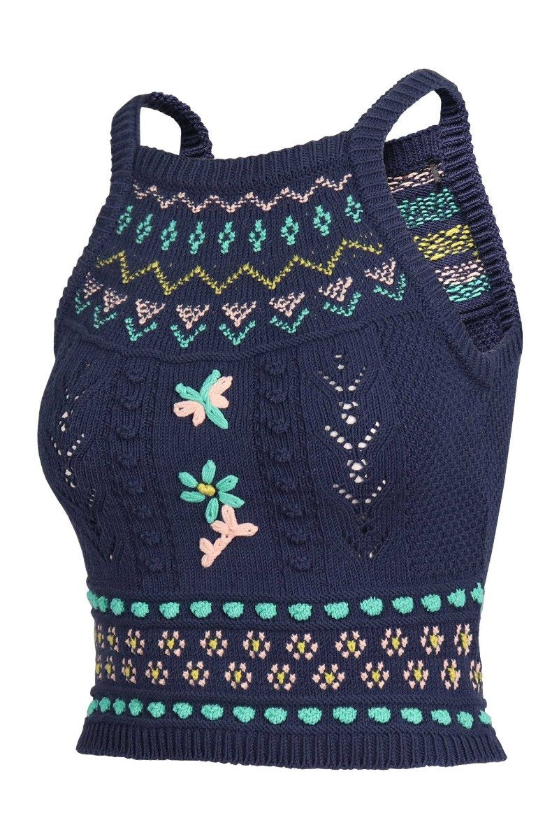 Sweet Embroidery Top Women Fashion M Missoni Cotton Blend Detail Design Sleeveless Chic