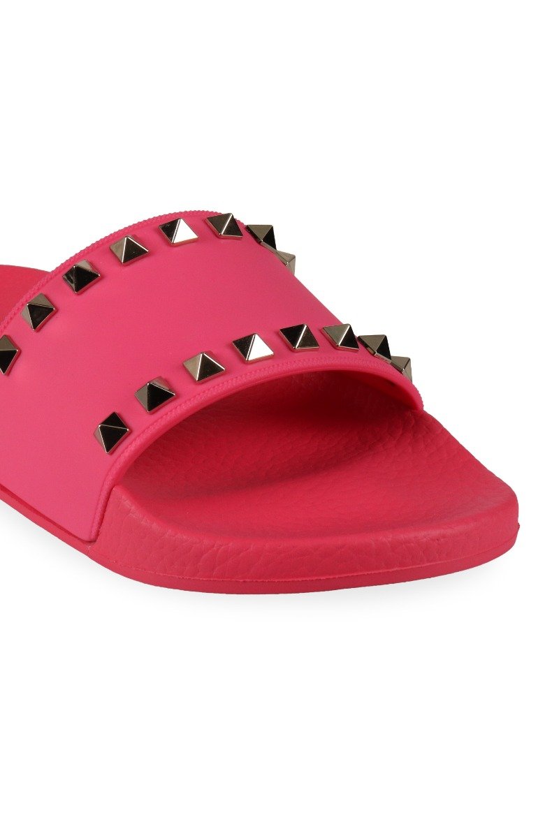 Pvc Rockstud Pool Slide Women Fashion Valentino Calfskin-Leather Slipper