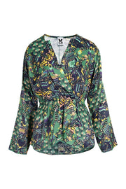 Evil Eyes Blouse V Neck Ladies Women Long Sleeves Floral Prints Pattern