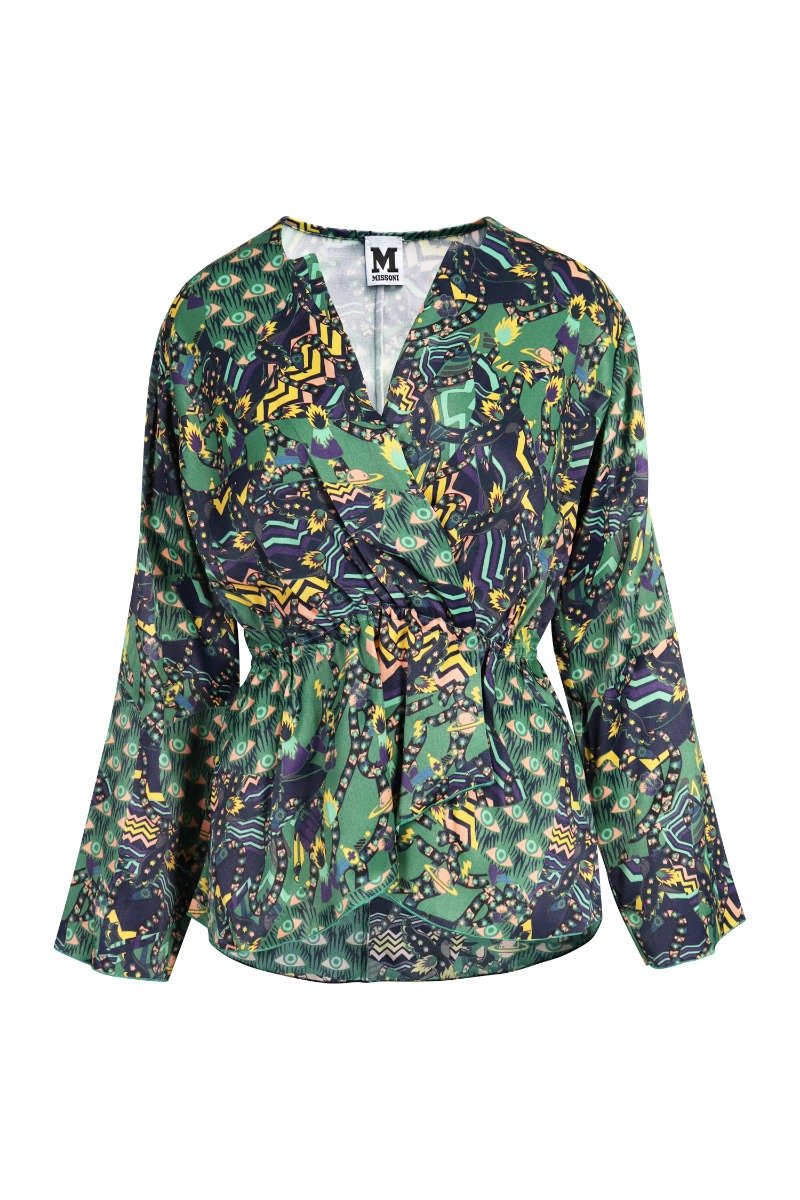 Evil Eyes Blouse V Neck Ladies Women Long Sleeves Floral Prints Pattern