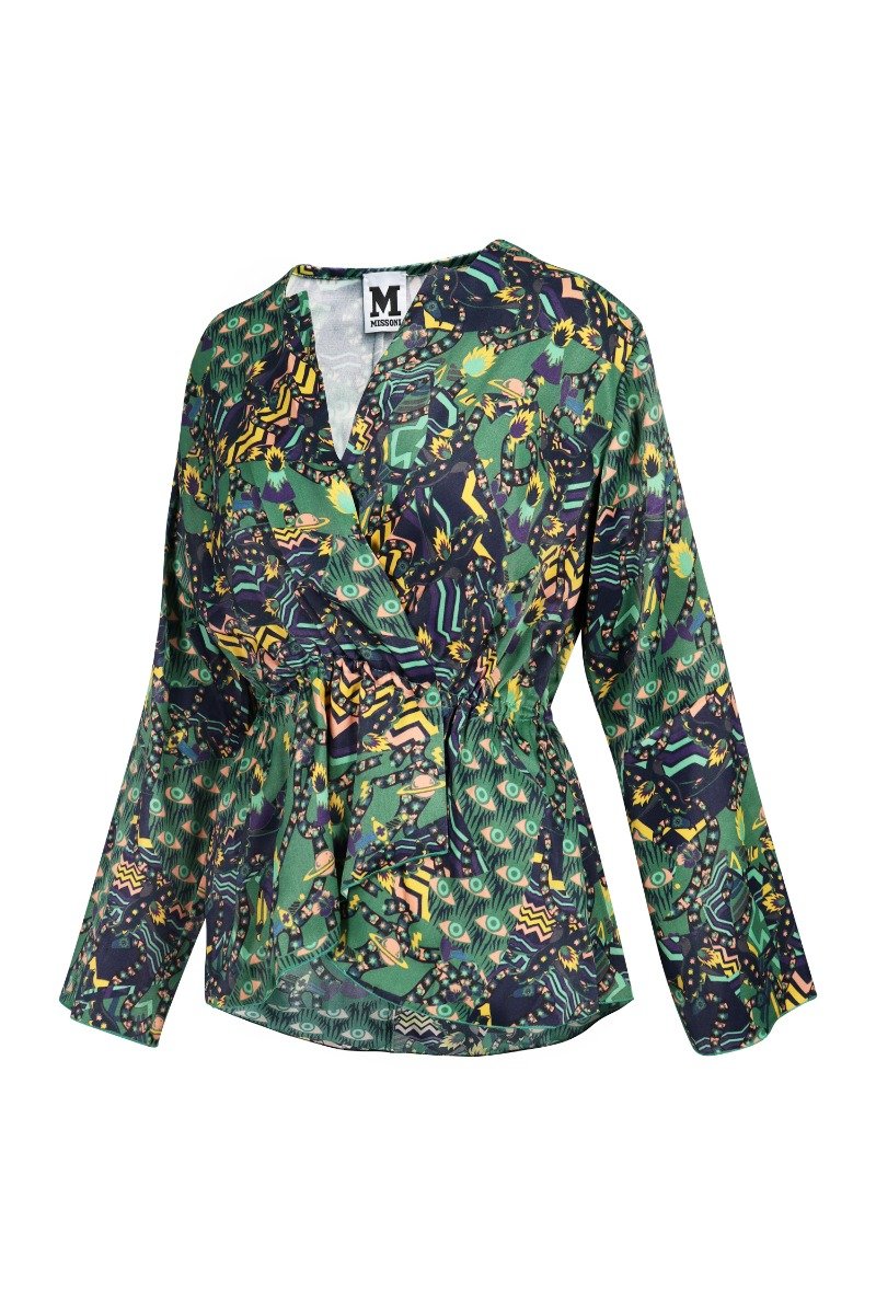 Evil Eyes Blouse V Neck Ladies Women Long Sleeves Floral Prints Pattern