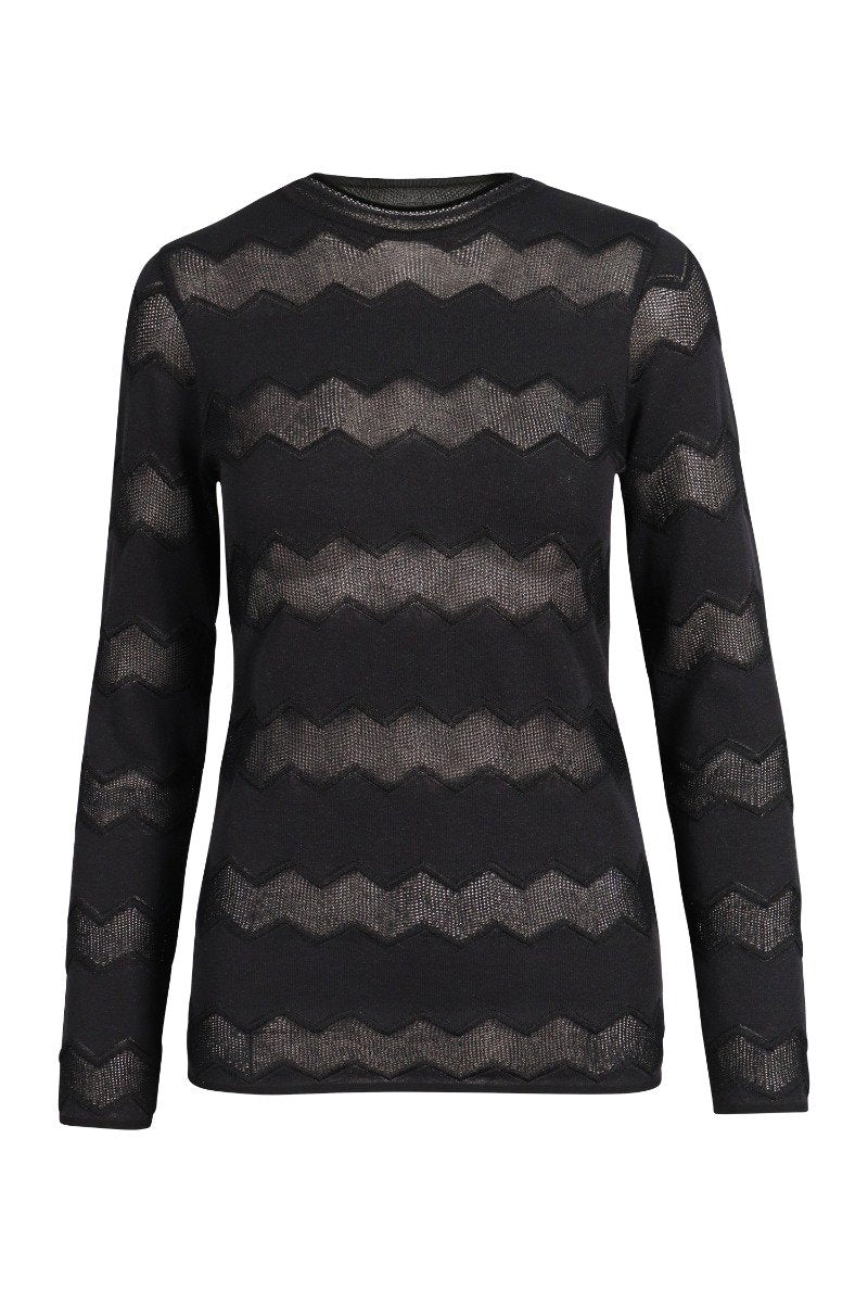 Zigzag Knit Top Round Neck Long Sleeves Viscose Blend Stylish m missoni
