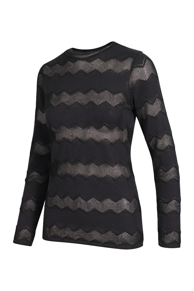 Zigzag Knit Top Round Neck Long Sleeves Viscose Blend Stylish m missoni