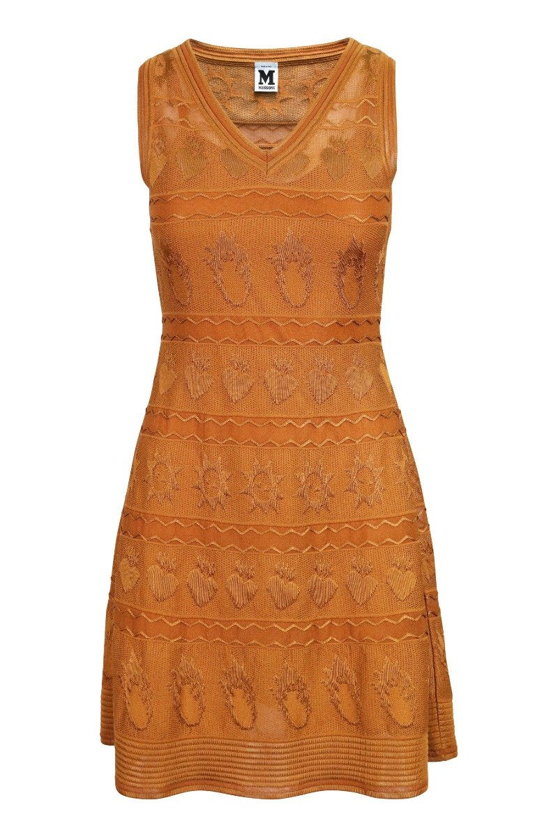 Geometric Knit Dress V Neck Sleeveless Casual Dress Women Fashion