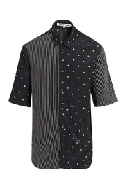 Polka Dot & Stripe Shirt Men Fashion MCQ Pattern Viscose Short-Sleeve Stylish Trendy Casual