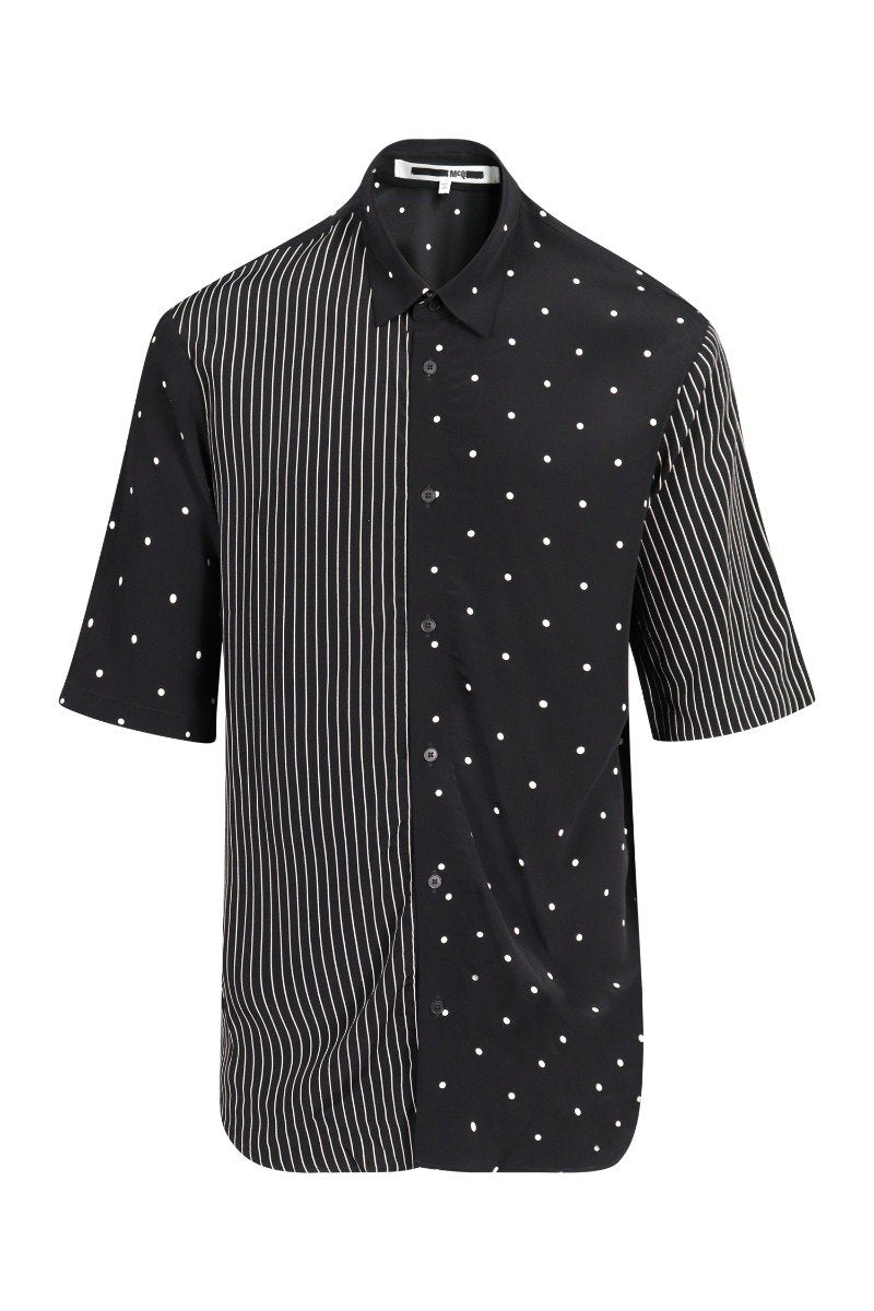 Polka Dot & Stripe Shirt Men Fashion MCQ Pattern Viscose Short-Sleeve Stylish Trendy Casual