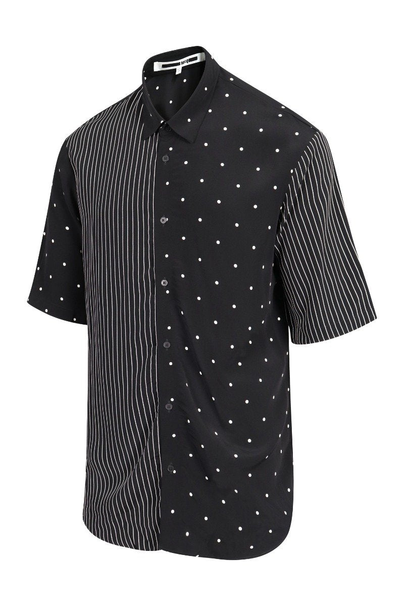 Polka Dot & Stripe Shirt Men Fashion MCQ Pattern Viscose Short-Sleeve Stylish Trendy Casual