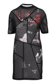 Punk Patchwork T-Shirt Dress Women Fashion MCQ Polyester Short-sleeve Stretchable Mesh Jersey Stylish