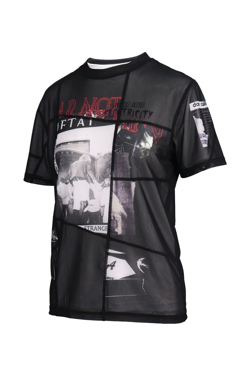 Punk Patchwork T-Shirt Women Fashion MCQ Polyester Short-sleeve Mesh Jersey Stylish