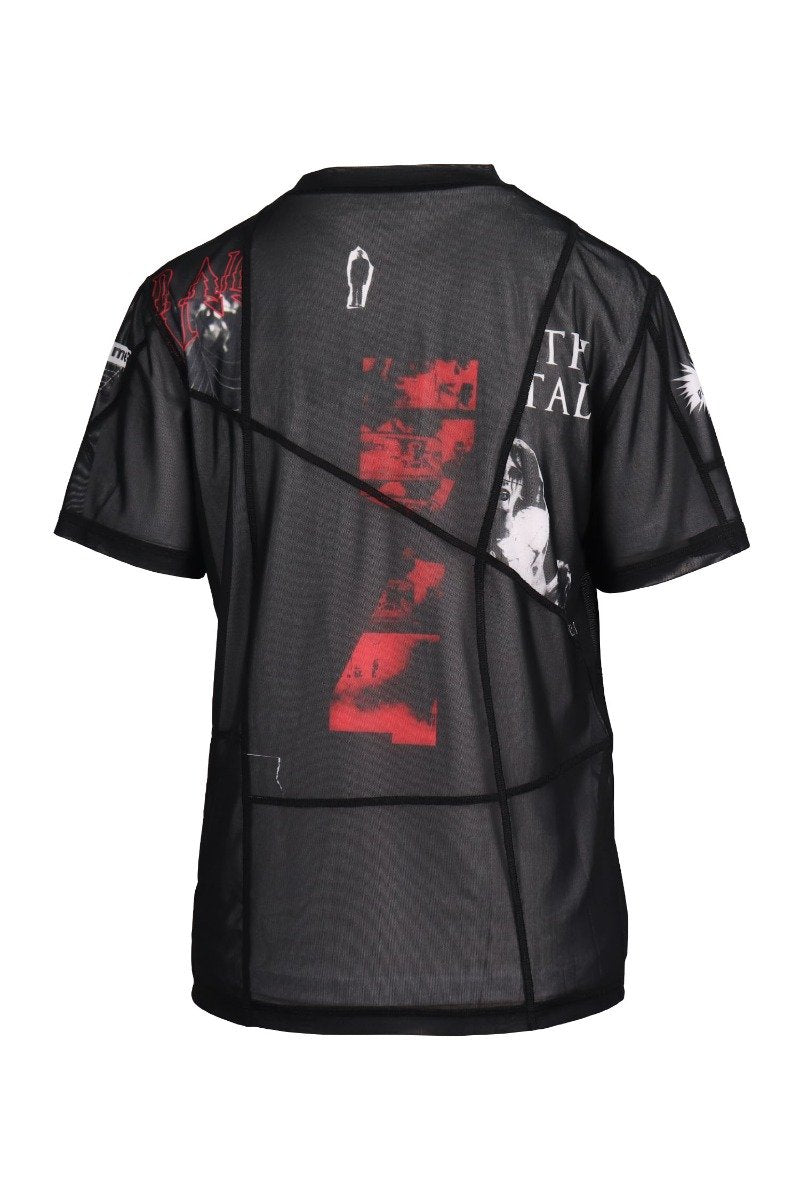 Punk Patchwork T-Shirt Women Fashion MCQ Polyester Short-sleeve Mesh Jersey Stylish