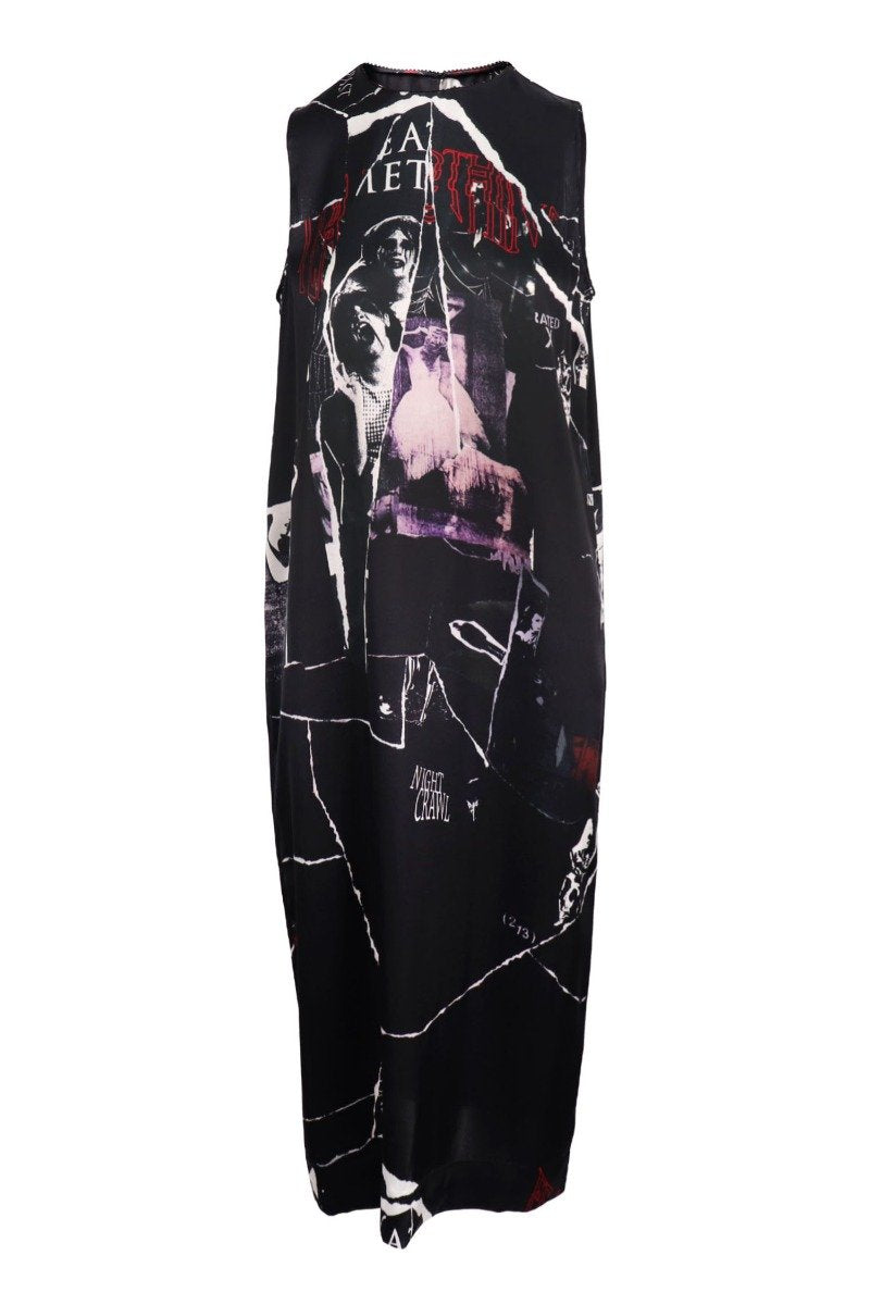 Punk Patchwork Dress Women Fashion MCQ Silk Sleeveless Stylish Designer Chic